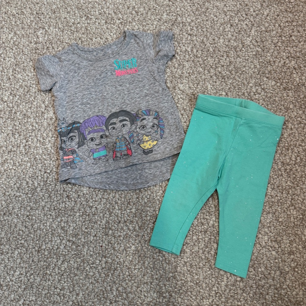 Super Monsters Netflix Girls Size 12 Months Graphic T-Shirt & Leggings Set